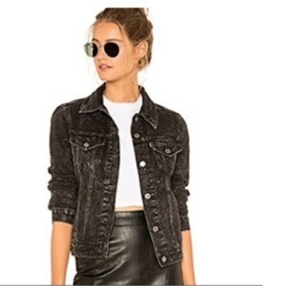 Levis Women's Black Acid Wash Denim Original Trucker Jacket Y2K 90s Grunge